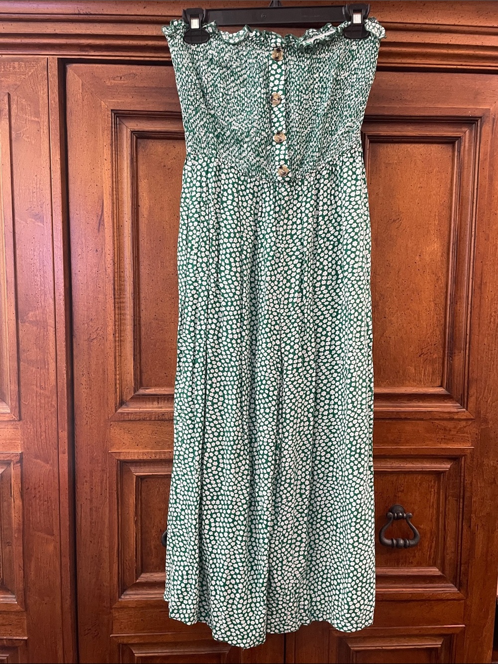 Angashion Green Strapless Polka Dot Jumpsuit with Button Detail